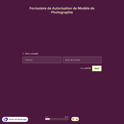 Formulaire de Autorisation de Modèle de Photographie