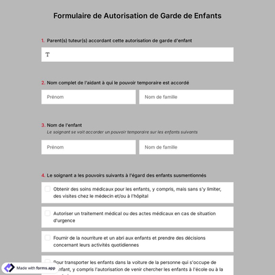 Formulaire de Autorisation de Garde de Enfants