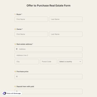 Offer To Purchase Real Estate Form Template