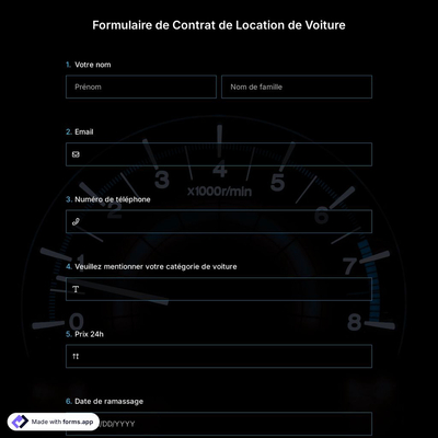 Formulaire de Contrat de Location de Voiture