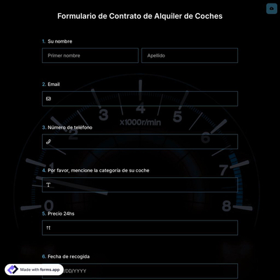 Plantilla de Formulario de Contrato de Alquiler de Coches