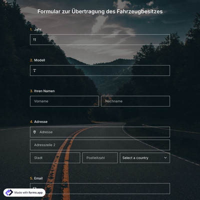 Formular zur Übertragung des Fahrzeugbesitzes