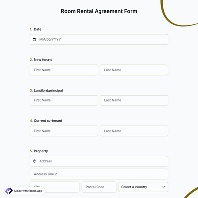 Room Rental Agreement Form Template