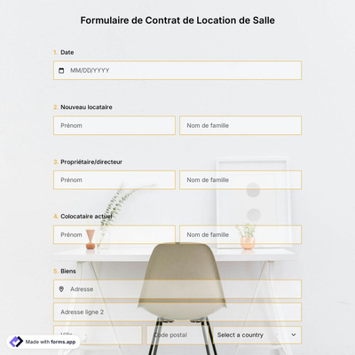 Formulaire de Contrat de Location de Salle