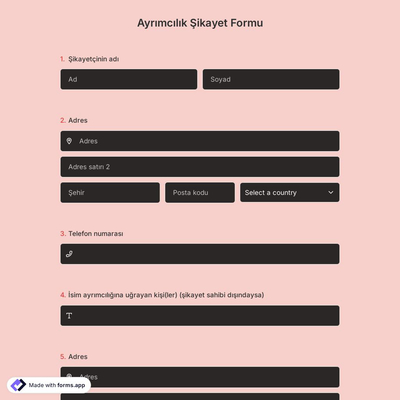 Ayrımcılık Formu Şablonu