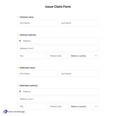 Issue Claim Form Template