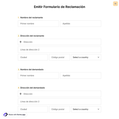 Plantilla de Emitir Formulario de Reclamación