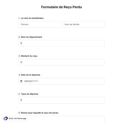 Formulaire de Reçu Perdu