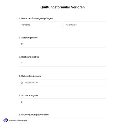 Quittungsformular Verloren