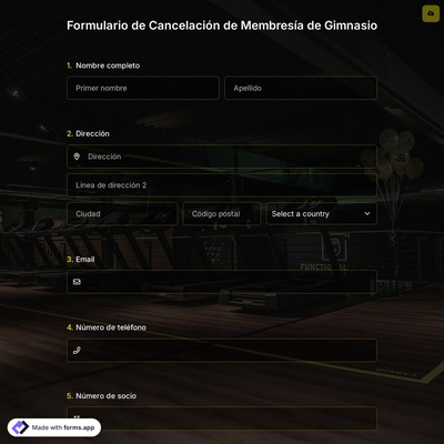 Formulario de Cancelación de Membresía de Gimnasio