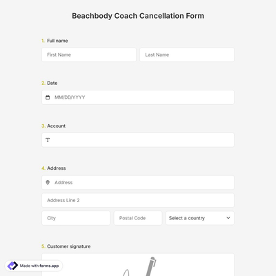 Beachbody Coach Cancellation Form Template