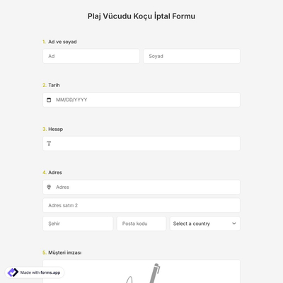 Plaj Vücudu Koçu İptal Formu Şablonu