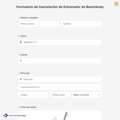 Plantilla de Formulario de Cancelación de Entrenador de Beachbody