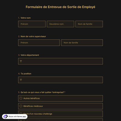 Formulaire de Entrevue de Sortie de Employé