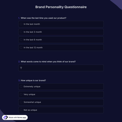 Brand Personality Questionnaire Template