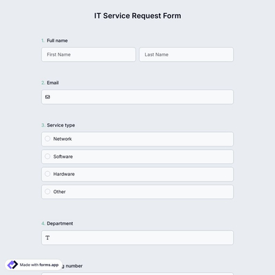 IT Service Request Form Template