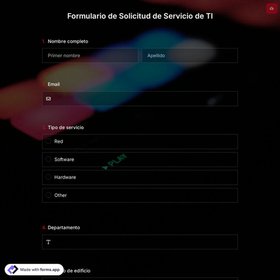 Plantilla de Formulario de Solicitud de Servicio de TI