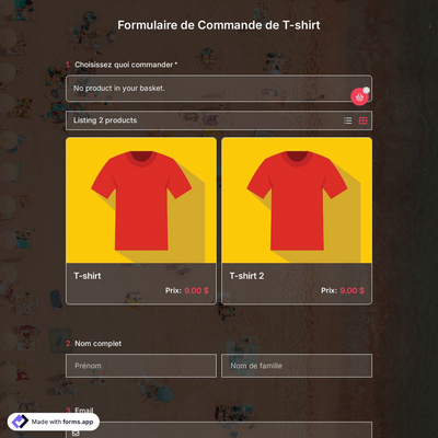 Formulaire de Commande de T-shirt