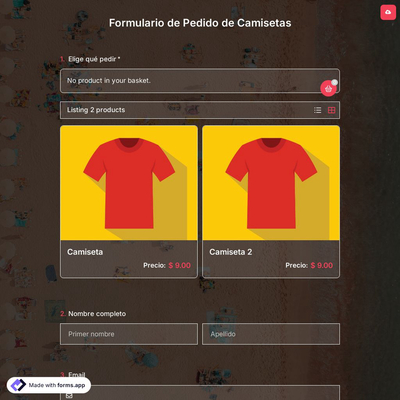 Plantilla de Formulario de Pedido de Camisetas