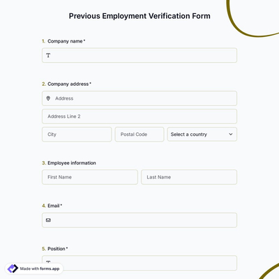 Previous Employment Verification Form Template