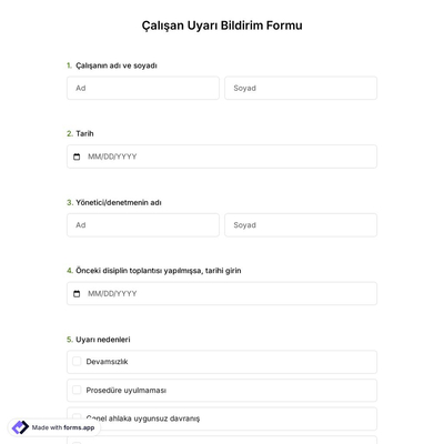 Çalışan Uyarı Bildirim Formu Şablonu