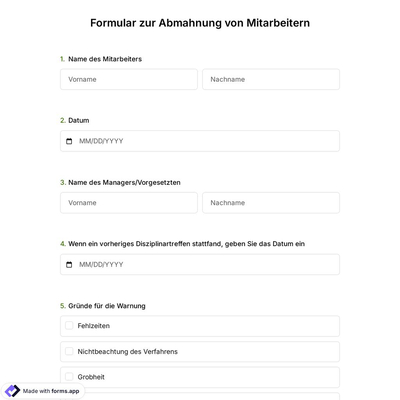 Formular zur Abmahnung von Mitarbeitern