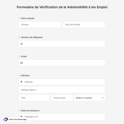 Formulaire de Vérification de le Admissibilité à les Emploi