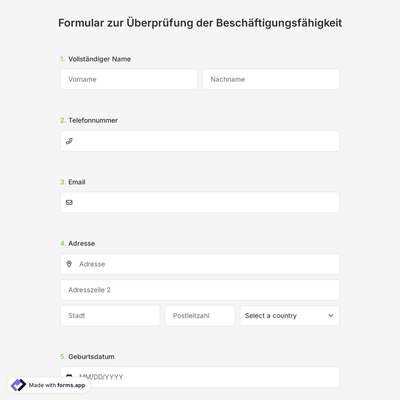 Formular zur Überprüfung der Beschäftigungsfähigkeit