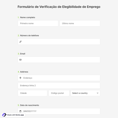 Formulário de Verificação de Elegibilidade de Emprego