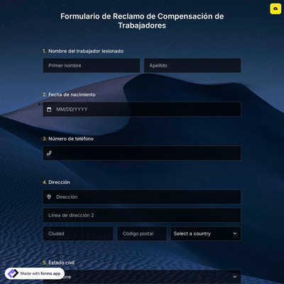 Plantilla de Formulario de Reclamo de Compensación de Trabajadores