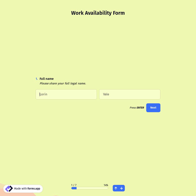 Work Availability Form Template