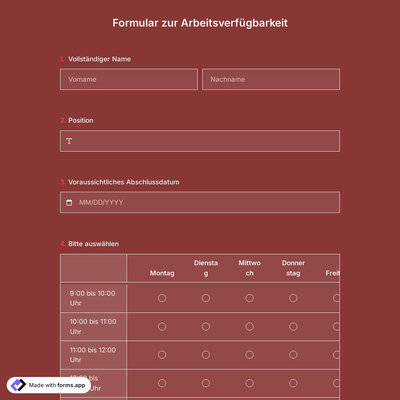 Formular zur Arbeitsverfügbarkeit