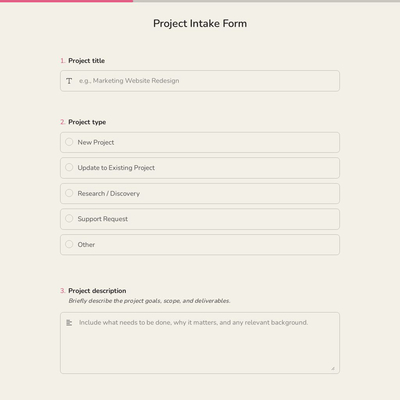 Project Intake Form Template