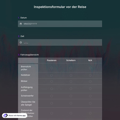 Inspektionsformular vor der Reise