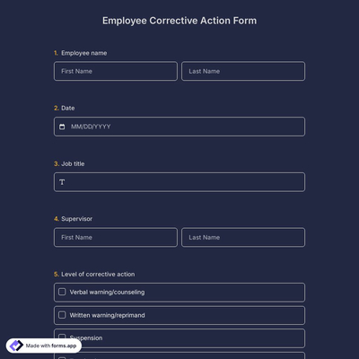 Employee Corrective Action Form Template