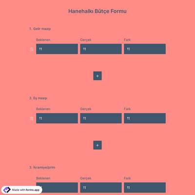 Hanehalkı Bütçe Formu Şablonu