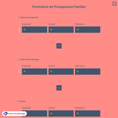 Plantilla de Formulario de Presupuesto Familiar