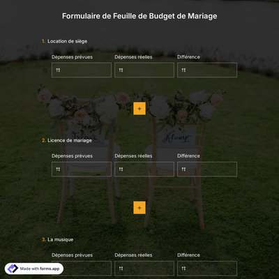 Formulaire de Feuille de Budget de Mariage