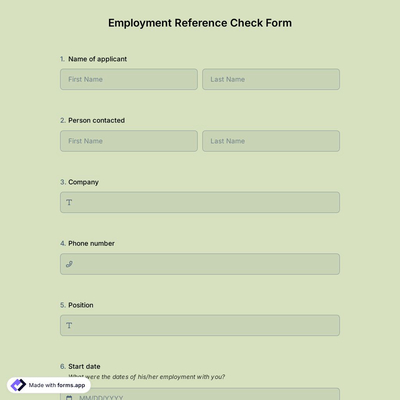 Employment Reference Check Form Template
