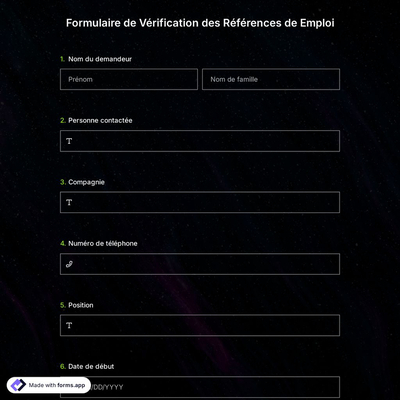 Formulaire de Vérification des Références de Emploi