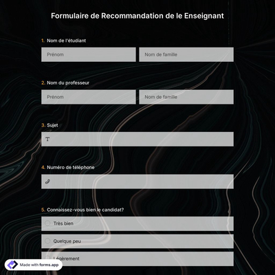 Formulaire de Recommandation de le Enseignant