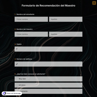 Plantilla de Formulario de Recomendación del Maestro