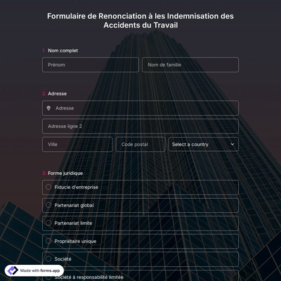 Formulaire de Renonciation à les Indemnisation des Accidents du Travail