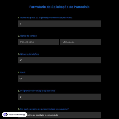 Formulário de Solicitação de Patrocínio