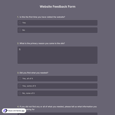 Website Feedback Form Template