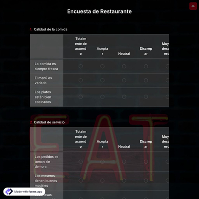 Plantilla de Encuesta de Restaurante