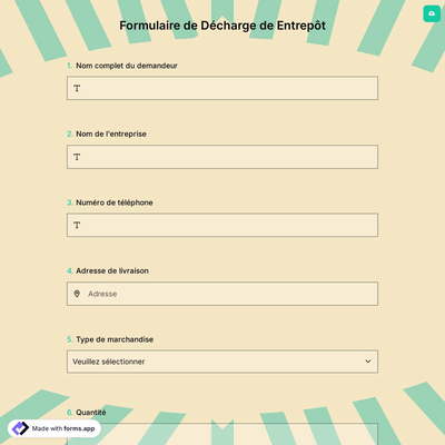 Formulaire de Décharge de Entrepôt