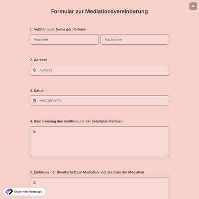Formular zur Mediationsvereinbarung