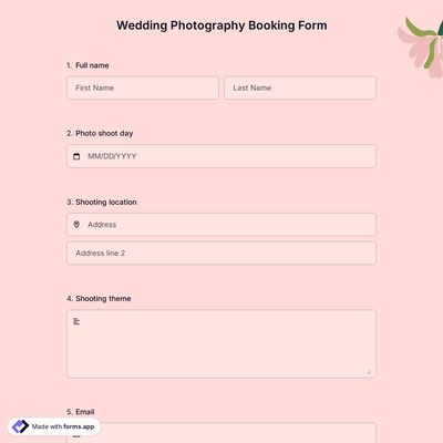Wedding Photography Booking Form