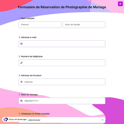 Formulaire De Réservation De Photographie De Mariage